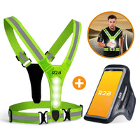 R2B® Waterdichte Hardloop Telefoonhouder t/m 6.5 inch + Hardloopvest met Verlichting Oplaadbaar - Sportarmband